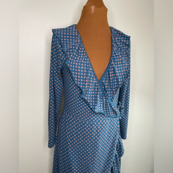 Matilda Jane Reunion Wrap Dress Teal Ruffle Trim Size Small - Picture 2 of 8